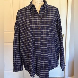 Patagonia Organic Cotton Plaid Button Up Purple Blue Women’s Medium Oversized
